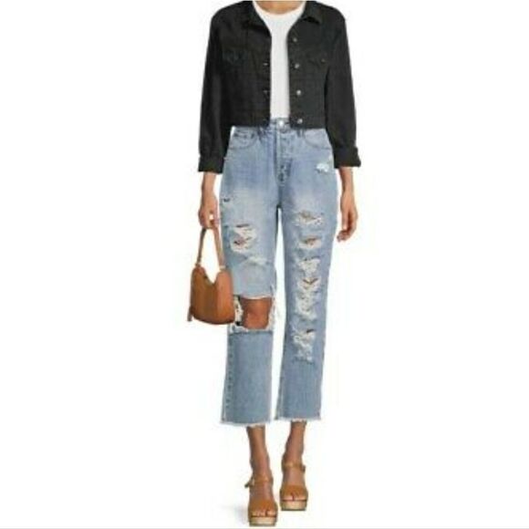 VANILLA STAR 90s BOYFRIEND Super High Rise Distressed Destructed Jeans Size 11 - Picture 1 of 11